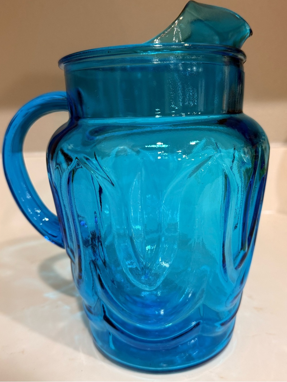 Vintage Blue Anchor Hocking Colonial Glass Tulip Pitcher with Ice Lip